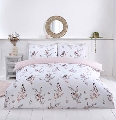 Rapport Home Vintage Floral Toile Microfibre Reversible Duvet Cover and Pillowcase Set, Pink, W/D/H: 135 x 200 cm and 50 x 75 cm