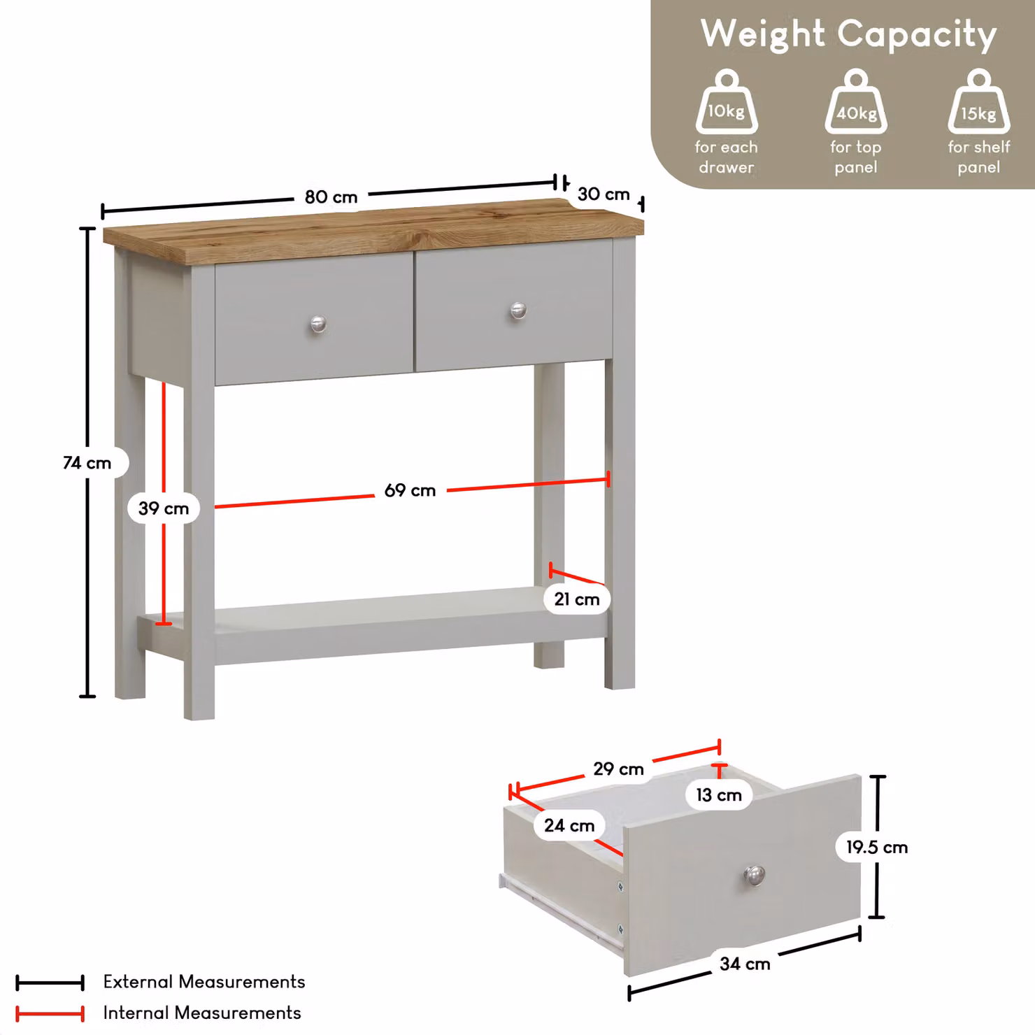 Vida Designs Arlington 2 Drawer Console Table Storage Organiser in Grey – 2