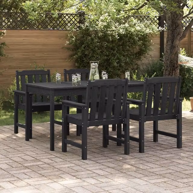 Berkfield Home Set of 4 Black Modern Garden Dining Chairs, W/D/H: 55.5 x 55.5 x 88 cm