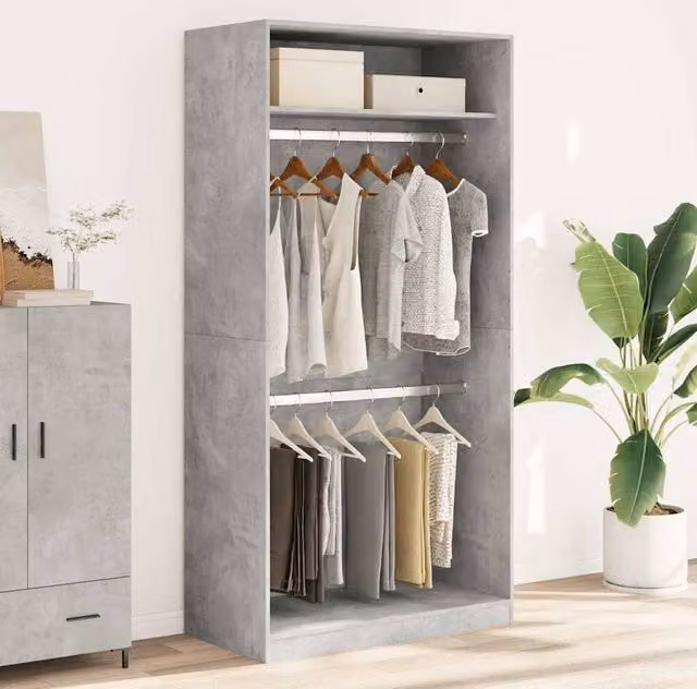 Berkfield Home Concrete Grey Wardrobe in MDF, W/D/H: 100 x 50 x 200 cm