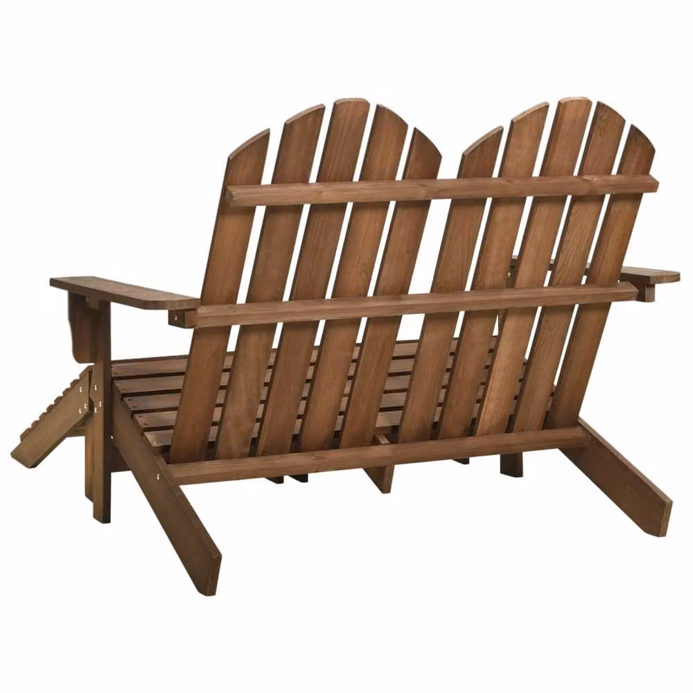 Berkfield Home 2-Seater Garden Adirondack Chair and Ottoman Set in Brown Fir Wood – 3