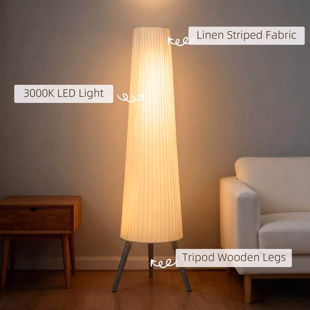 EONLION Dimmable Tripod Floor Lamp with Foot Switch in White and Wood – 4