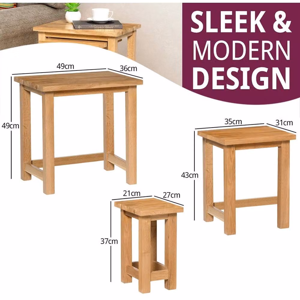 FORGEVIO Set of 3 Solid Oak Nesting Side Tables in Natural Brown – 2