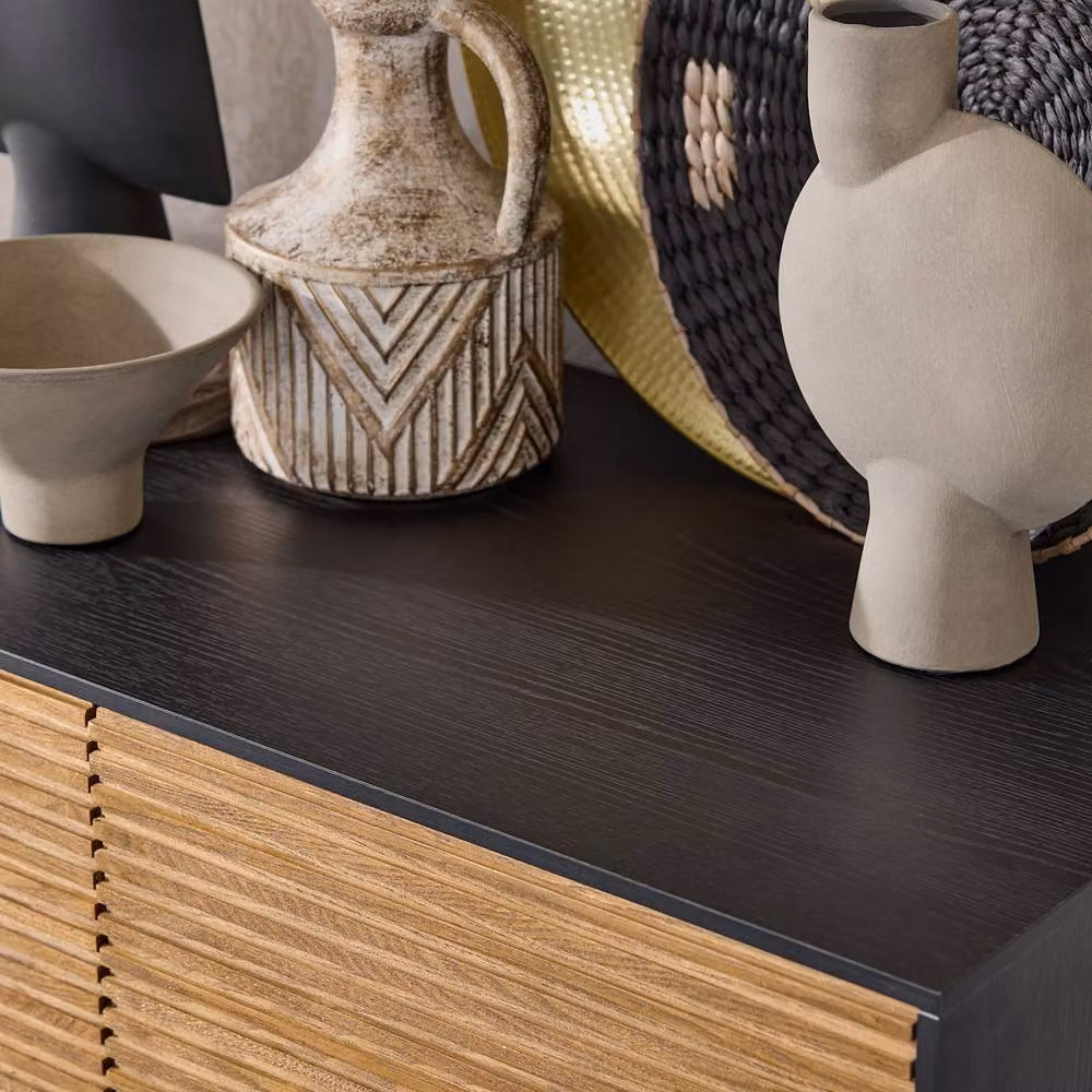 SoBuy Modern Tall Sideboard Cabinet in Black and Brown – 5