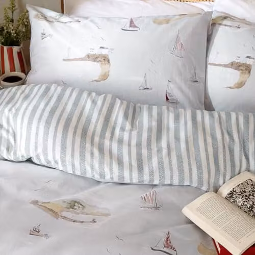 Riva Home Abersoch Shore Reversible Nautical Striped Combed Cotton Duvet Cover Set in Blue and White, W/H: 140 x 200 cm – 2