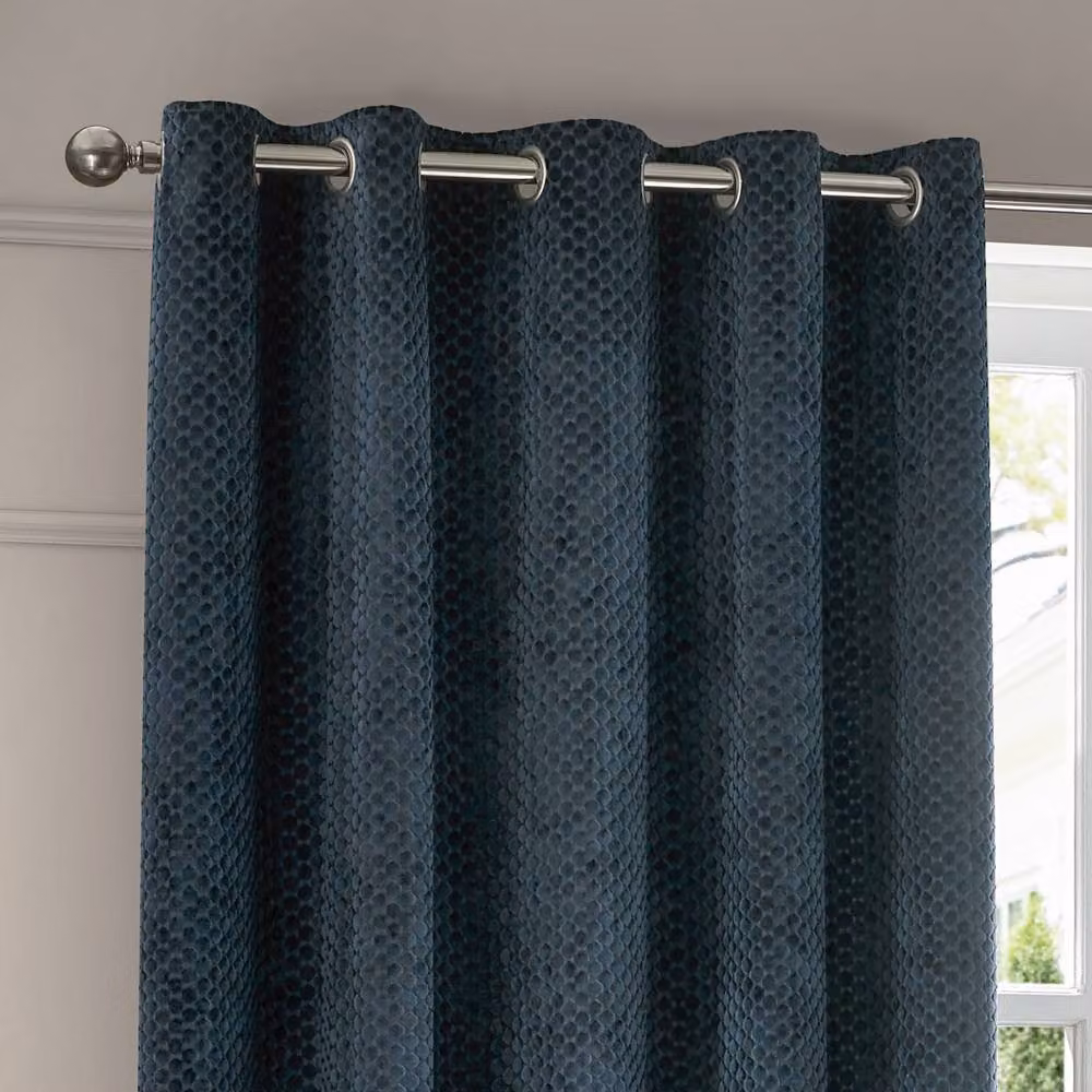 Paoletti Neptune Navy Blue Velvet Blackout Eyelet Curtains, Pair, Width: 229 cm, Drop: 229 cm – 2