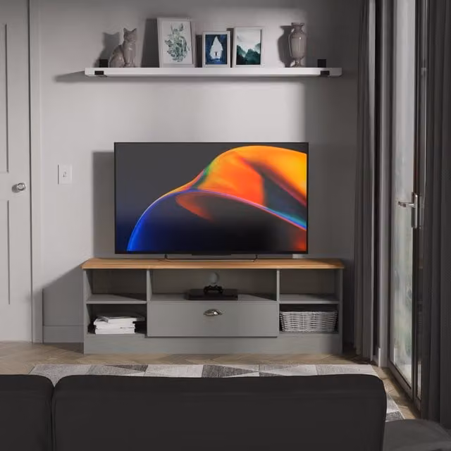 Victoria Ready Assembled Wide 1 Drawer TV Media Unit in Dusk Grey and Riviera Oak
