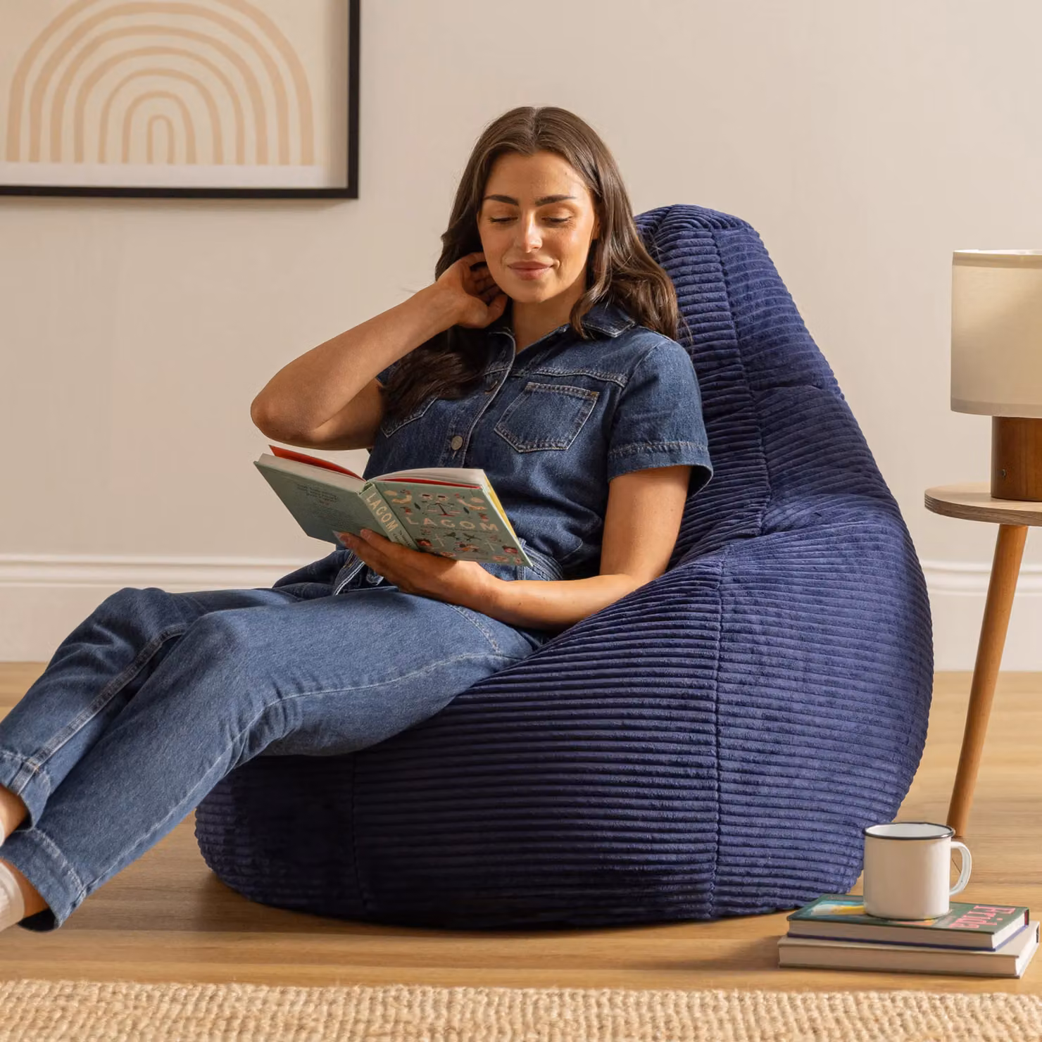 icon Dalton Cord Fabric Adult Bean Bag Chair Set of 2 in Blue – 2