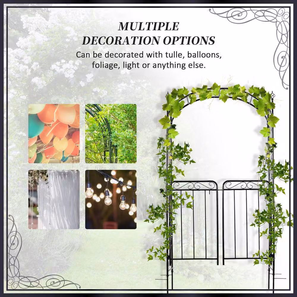 Outsunny Metal Decorative Garden Arbor with Double Swing Gate in Black, H: 215 x W: 108 x D: 45 cm – 3
