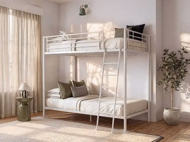 Vente-unique Gemini II Metal Bunk Beds in White, W/D/H: 190 x 140 x 240 cm