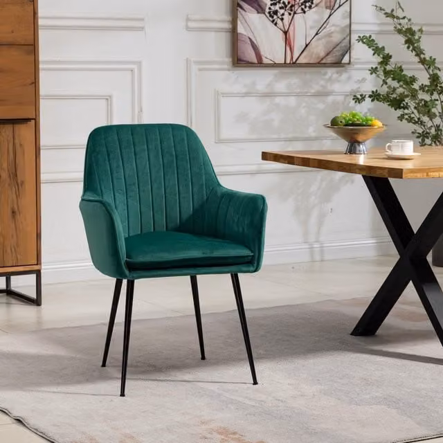 Artemis Home Carrara Velvet Dining Chairs, Set of 2, Green, H 83 x W 62 x D 47.5 cm