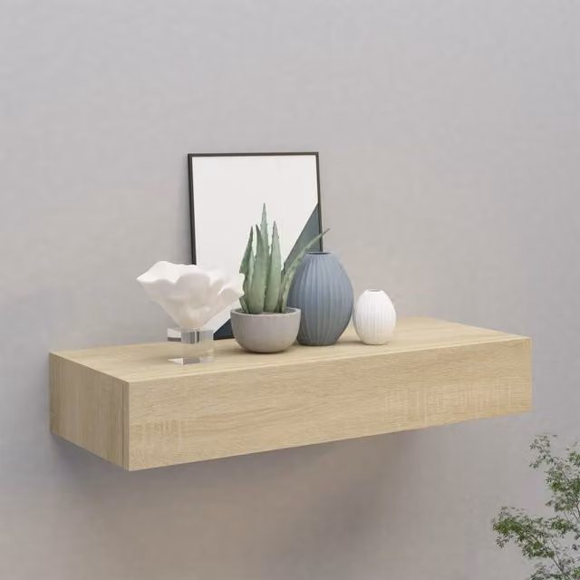 Berkfield Home Wall-mounted Oak Drawer Shelf in Brown, W: 60 cm, D: 23.5 cm, H: 10 cm