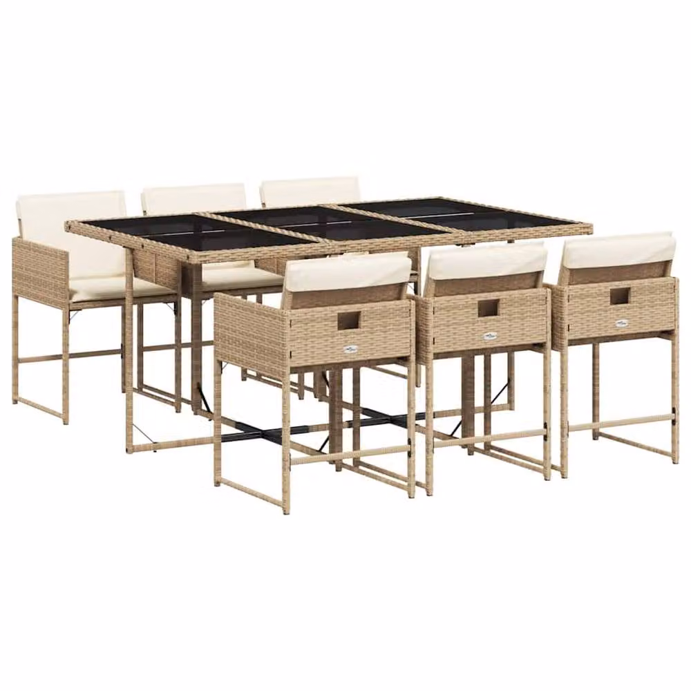 Berkfield Home Modern Polyrattan Garden Dining Set with Glass Top in Beige, White and Black – 2
