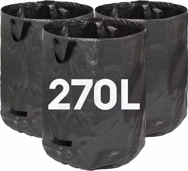 Harbour Housewares Set of 3 Heavy Duty Garden Waste Bags with Handles, 270L, Green and Black – 6
