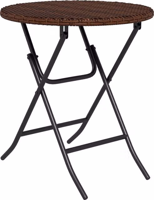 Outsunny Round Foldable PE Rattan Outdoor Coffee Table with Metal Frame in Mixed Brown – 1
