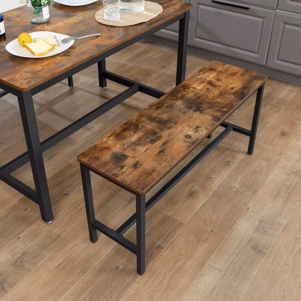 FORGEVIO Set of 2 Industrial Wood Table Benches in Brown, W: 108 cm, D: 50 cm, H: 32.5 cm – 4