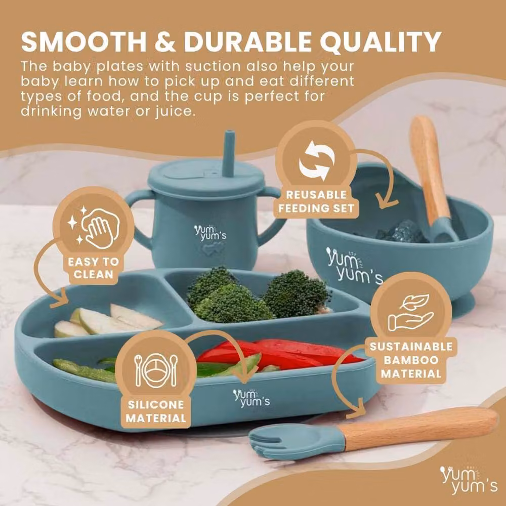Yum Yums 10-Piece Blue Silicone Reusable Baby Weaning and Feeding Set – 2