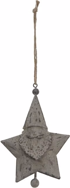 KDMK Rustic Hanging Santa Star Metal Ornament in Grey