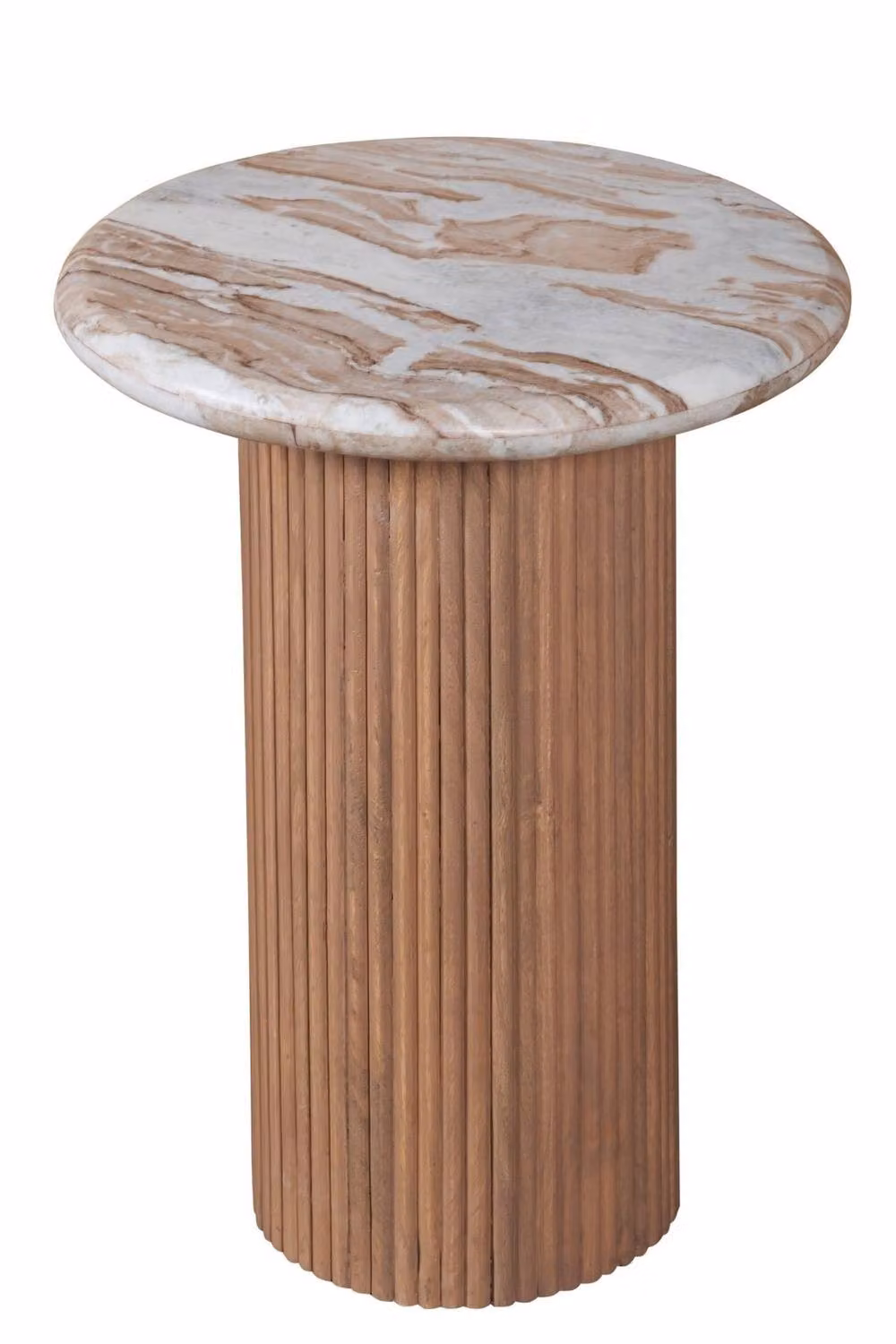 IH Design Upton Natural Marble and Mango Wood Pedestal Side Table in Brown – 2
