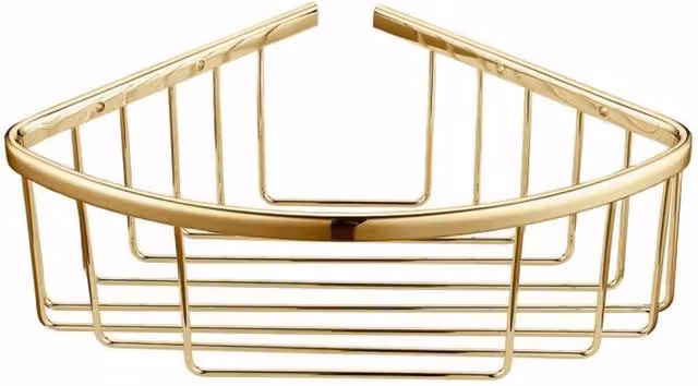 Nes Home Brushed Brass Single Corner Bathroom Basket in Gold