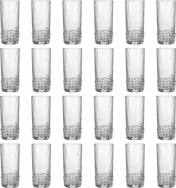 Bormioli Rocco America 20s Geometric Highball Tumbler Glasses, Clear, 490ml, Pack of 24