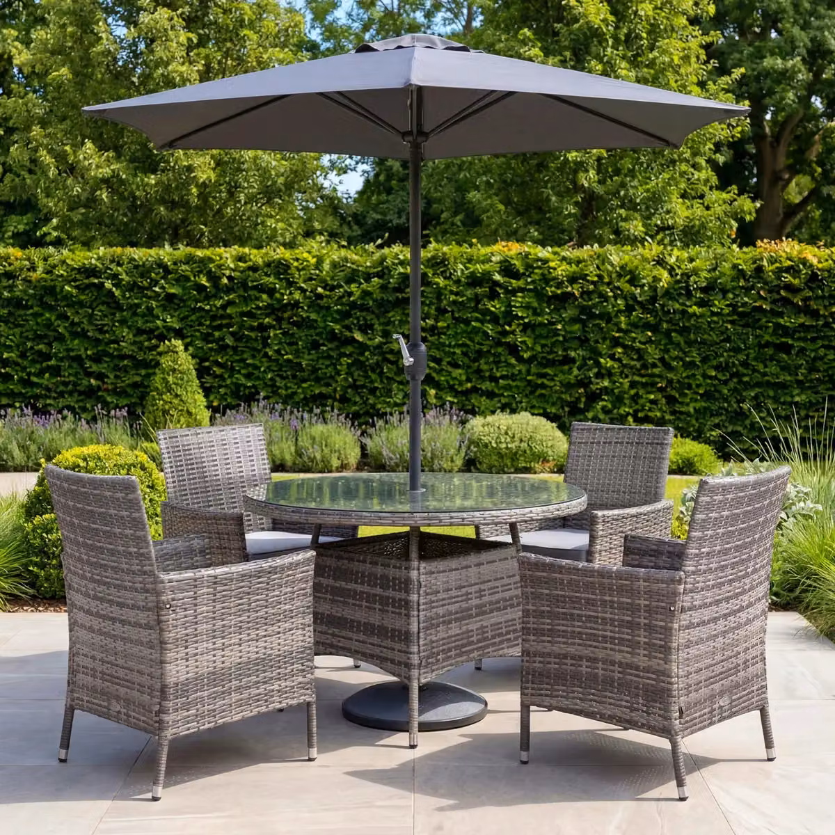 Charles Bentley 4 Piece Grey Rattan Garden Dining Set with Metal and Glass Details – 2