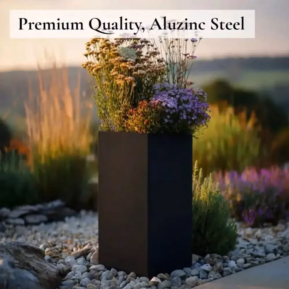 Access Garden Products Tall Square Galvanised Steel Planter, Matte Black, H 100 cm x W 40 cm x D 40 cm – 5