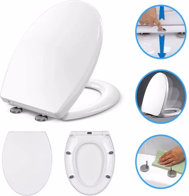 Hinsinc Luxury Oval White Soft Close Toilet Seat with Heavy Duty Plastic Construction