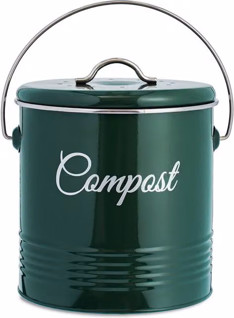 Innoteck 3.6 Litre Indoor Compost Bin with Flip Lid, Odour Filter and Chrome Handle in Green