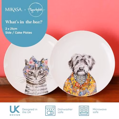 Mikasa Bone China Side Plates, Set of 2, Multicolour and White, Diameter: 21 cm – 2