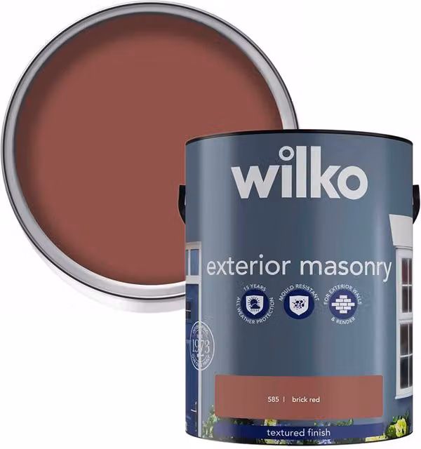 wilko Textured Finish Exterior Masonry Paint, Mould Resistant, Red, 5 l
