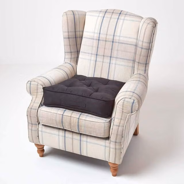 Homescapes Black Faux Suede Armchair Booster Cushion, W/D/H: 50 x 50 x 10 cm – 1