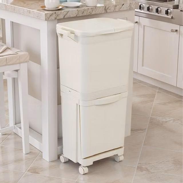 Lifeideas Kitchen Waste Sorting Bin with Flip Lid and Removable Inner Bucket, White, W: 30.48 cm, D: 30.48 cm, H: 30.48 cm, 38 l