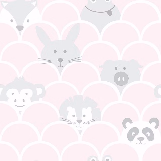 I Love Wallpaper Hide and Seek Children's Wallpaper in Pink with Animal Landscape Design