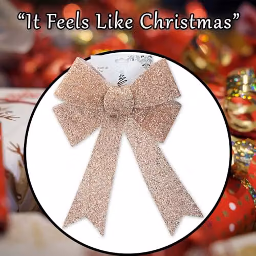 VFM e-Store Light Up Tinsel Bow Christmas Decoration in Rose Gold, W/D/H: 43 x 29 x 10 cm – 7