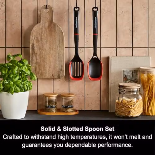 Morphy Richards Black Solid and Slotted Spoon Set, Heat Resistant Nylon and Silicone Cooking Utensils – 2