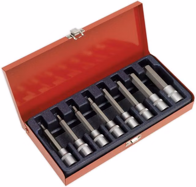 Loops 8pc Metric Hex Key Socket Bit Set, 1/2 inch Square Drive, Chrome Vanadium, Multicolour, 100mm Long