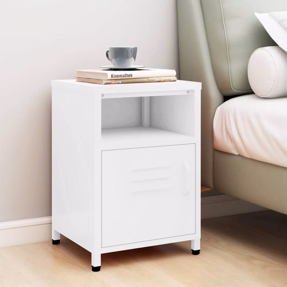 Berkfield Home Modern White Metal Nightstand with Integrated Lighting, W/D/H: 35 x 35 x 51 cm – 2