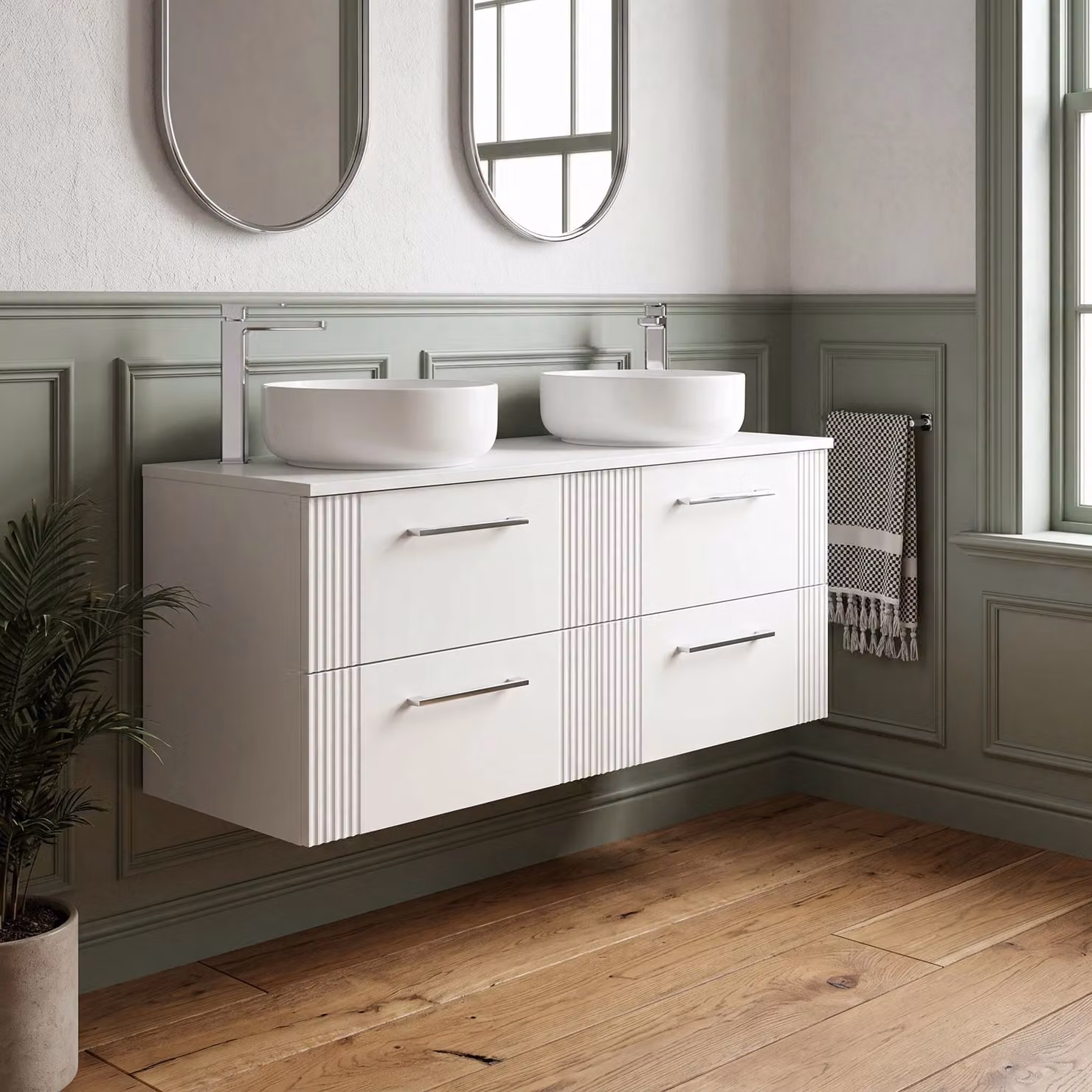 Balterley White Wall Mounted Bathroom Vanity Unit with 4 Soft Close Drawers, W/D/H: 120 x 45.5 x 54.5 cm – 2