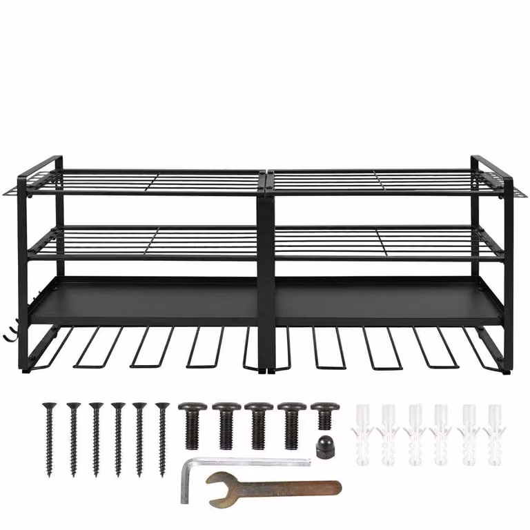 VOGREX 4-Tier Wall Mounted Power Tool Rack with 8 Drill Holders in Black