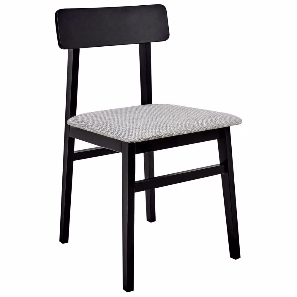 Wyld and Coco Set of 2 Retro Dining Chairs with Black Rubberwood Frame and Light Grey Fabric Seats – 3