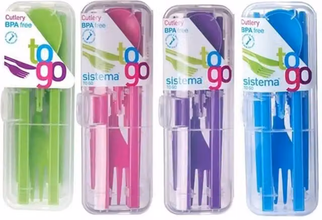 Sistema Cutlery To Go Set 2 Pack in Multicolour with Fork, Knife, Spoon and Chopsticks