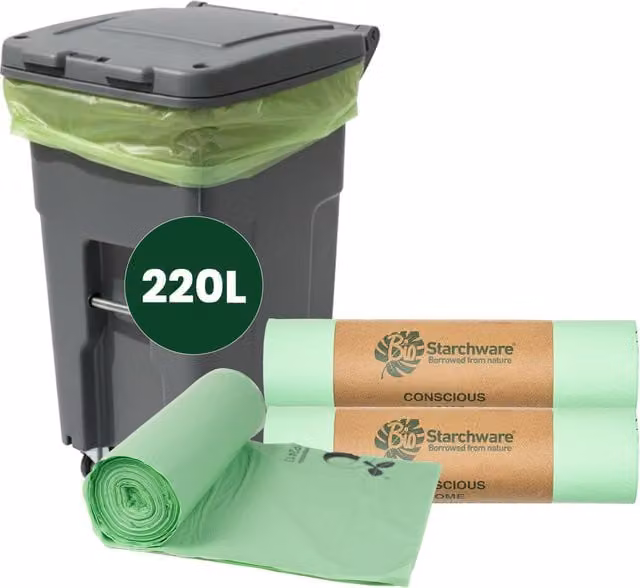 ECONX Green Biodegradable and Compostable Bin Liners, 220 Litre