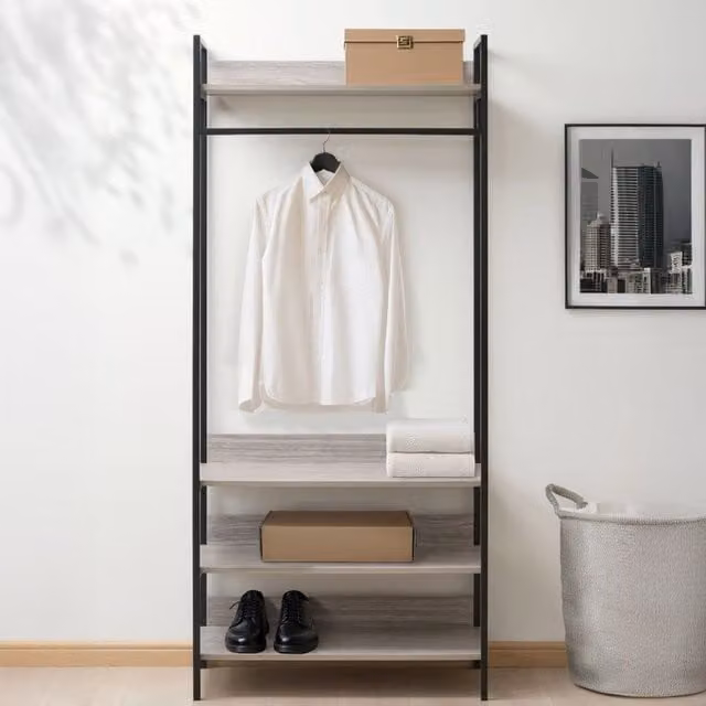 Swish Furniture Alva Open Wardrobe with 4 Shelves and Hanging Rod in Grey Oak