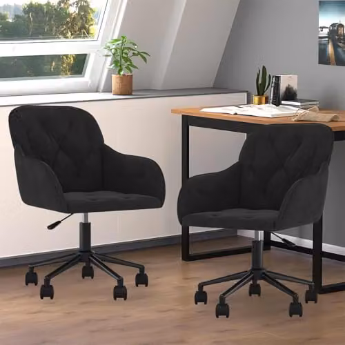 vidaXL Set of 2 Modern Black Velvet Swivel Dining Chairs W/D/H: 55 x 59.5 x 77 cm – 2
