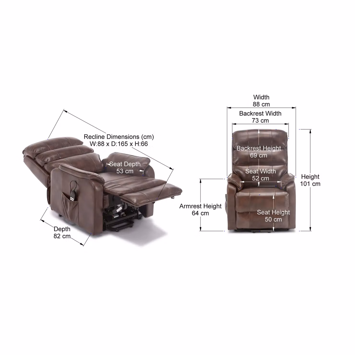 More4Homes Buckingham Dual Motor Electric Rise Recliner Chair in Brown Bonded Leather – 5