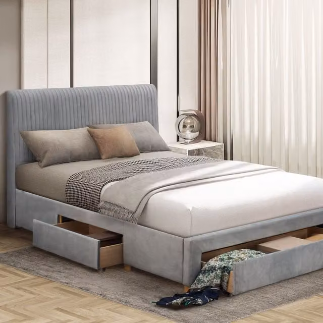 Flintshire Furniture Drury Upholstered King Bed in Grey with Drawers, W/D/H: 219.0 x 140 x 115.5 cm