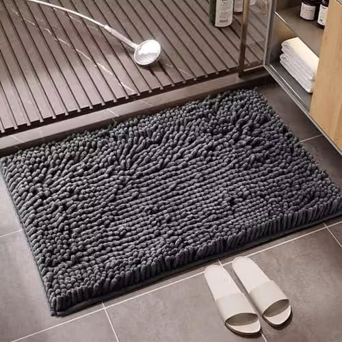 GAVENO CAVAILIA Miami Chenille Loop Microfibre Bath Mat, Grey, W/D: 50 x 80 cm – 4