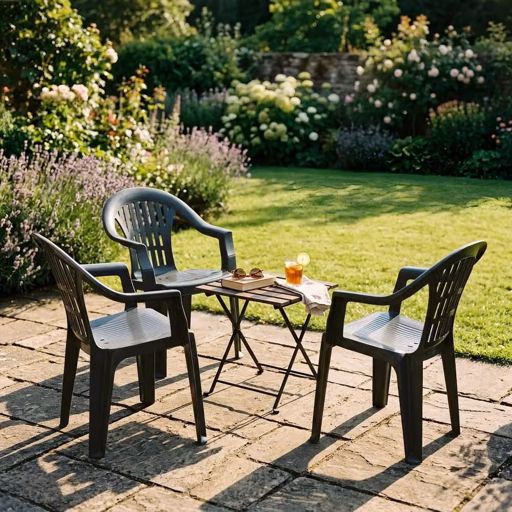 Harbour Housewares Milas Stackable Garden Dining Chairs, 6 Pack, Black – 3