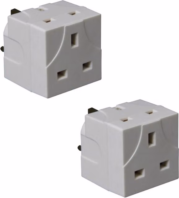 Securlec 2 Way 3 Pin UK Plug Adaptor Multi Mains Socket, 13A, White